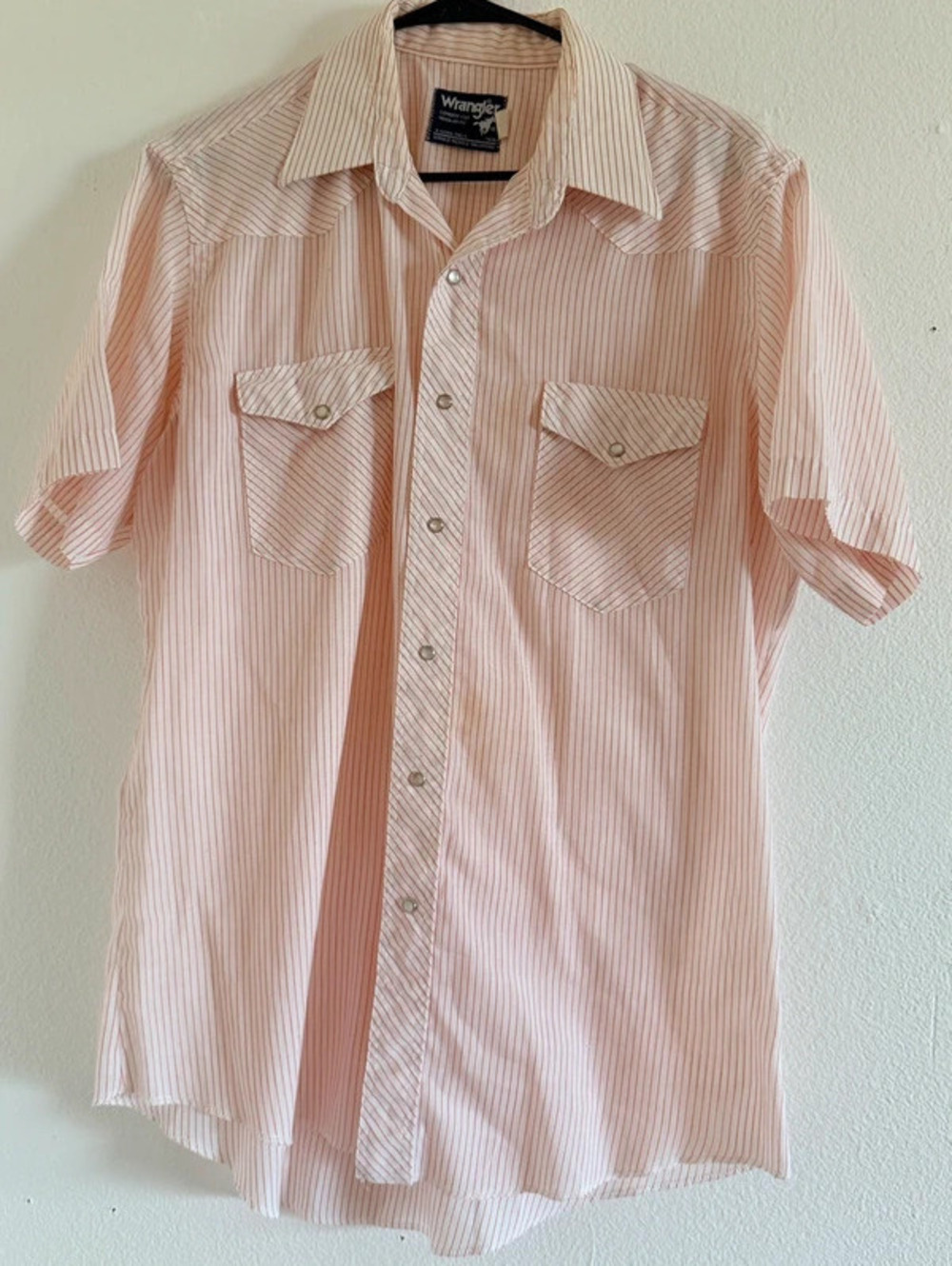 Vintage Wrangler Pearl Snap Western Shirt Pink Red Stripe Men’s XL Sku1057